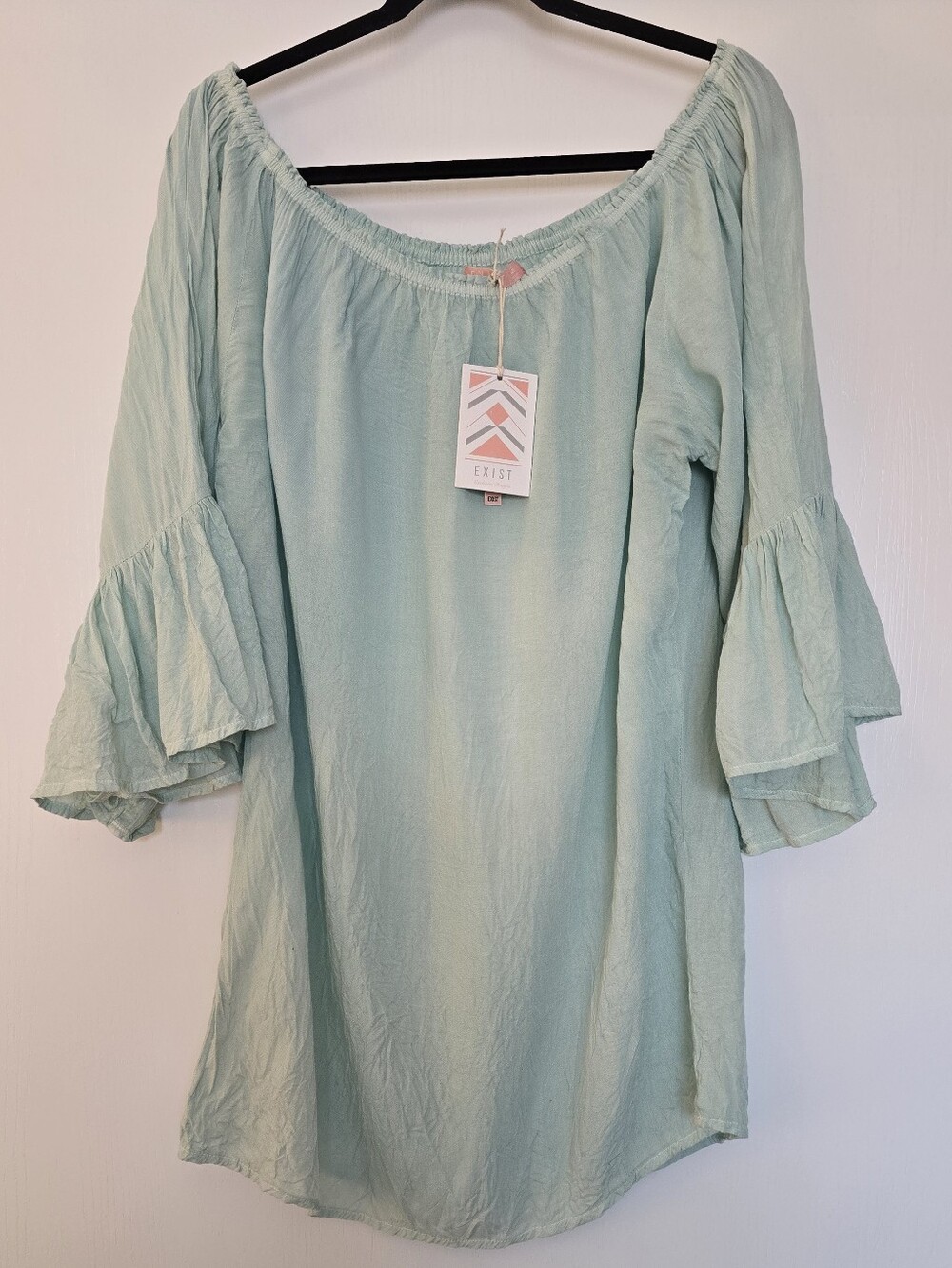 EXIST - (NWT) (OS) Seafoam Green  Bell-Sleeve Boho Peasant Tunic Top/Mini Dress